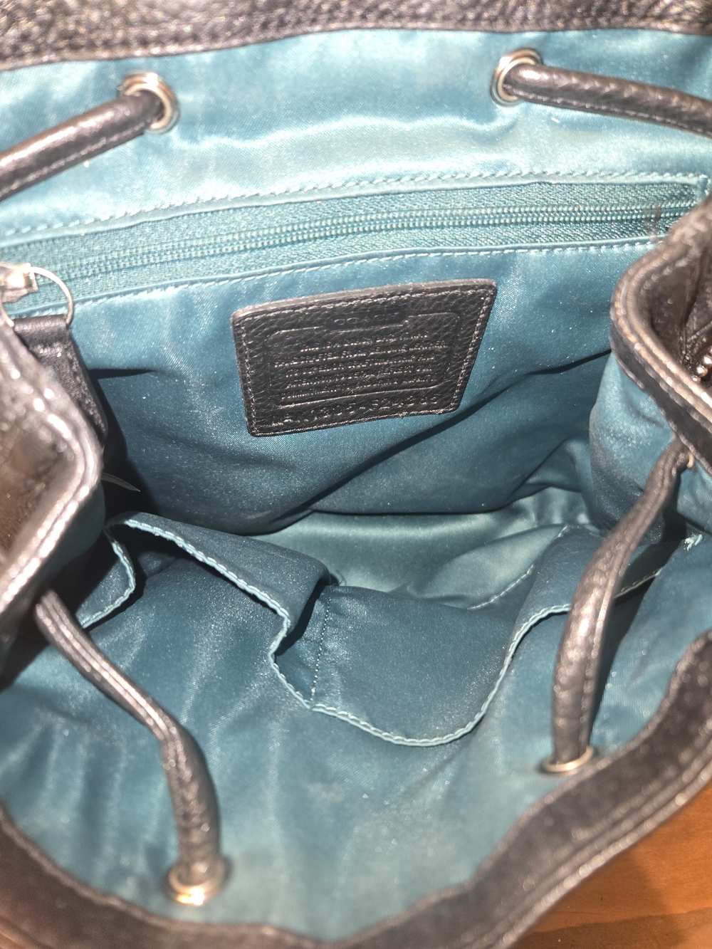 Coach Black Pebbled Leather Drawstring Backpack - Picture 5 of 5